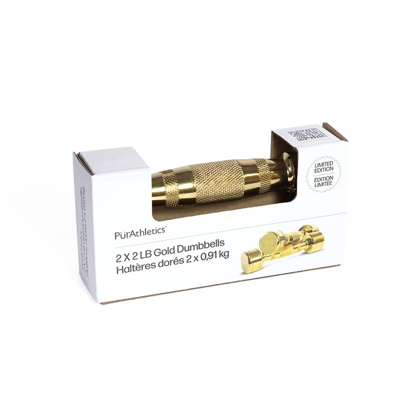 2 X 2 lb/.9 kg Dumbbell Set-Gold in a white background inside carton