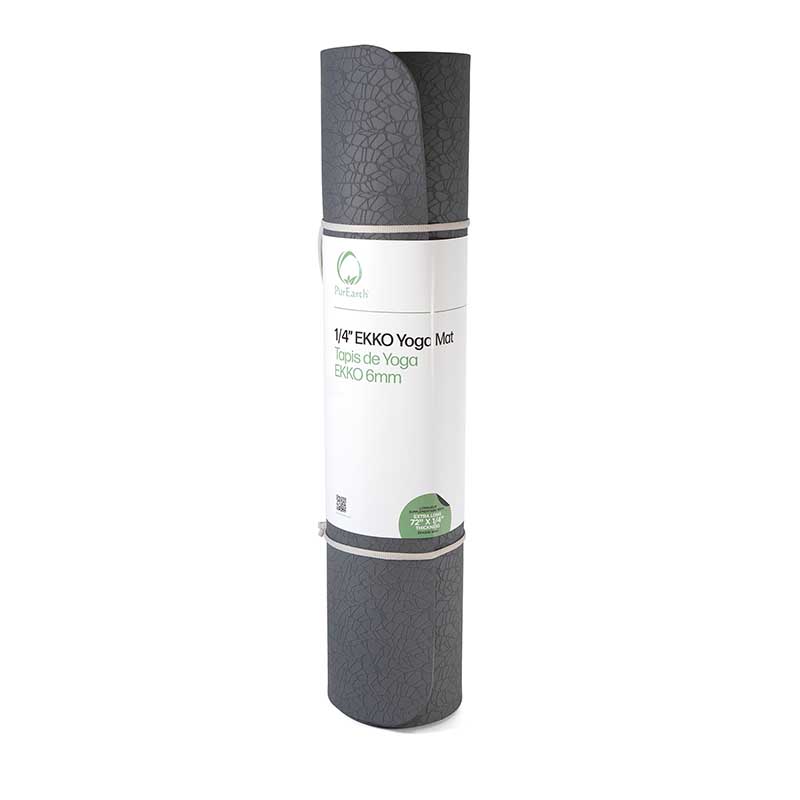 6mm EKKO Yoga Mat Gray on a white background with label