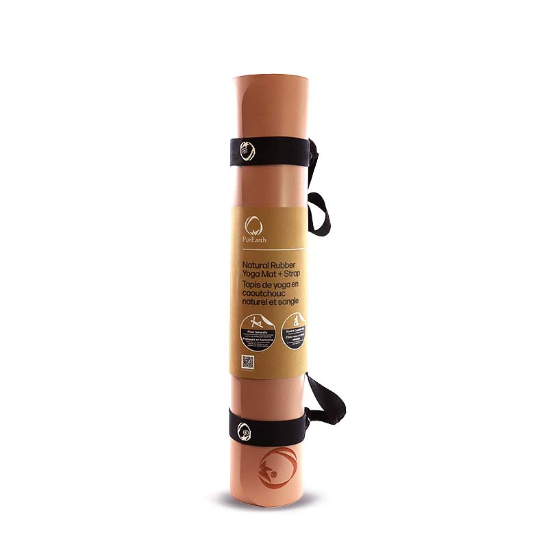 Natural Rubber Yoga Mat and Strap Set on a white background